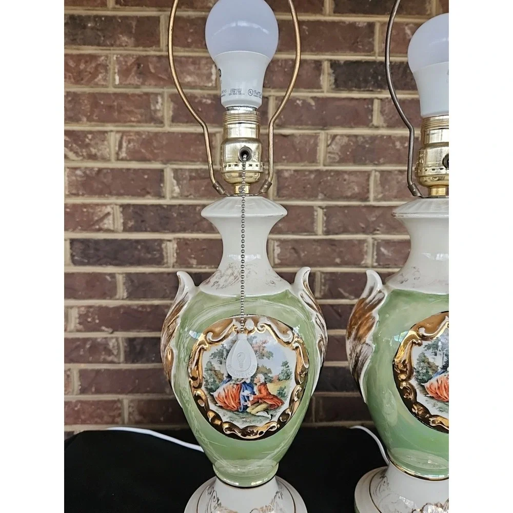 Set Of Vintage Martha and George Washington Table‎ Lamp Bases, Gilded Colonial